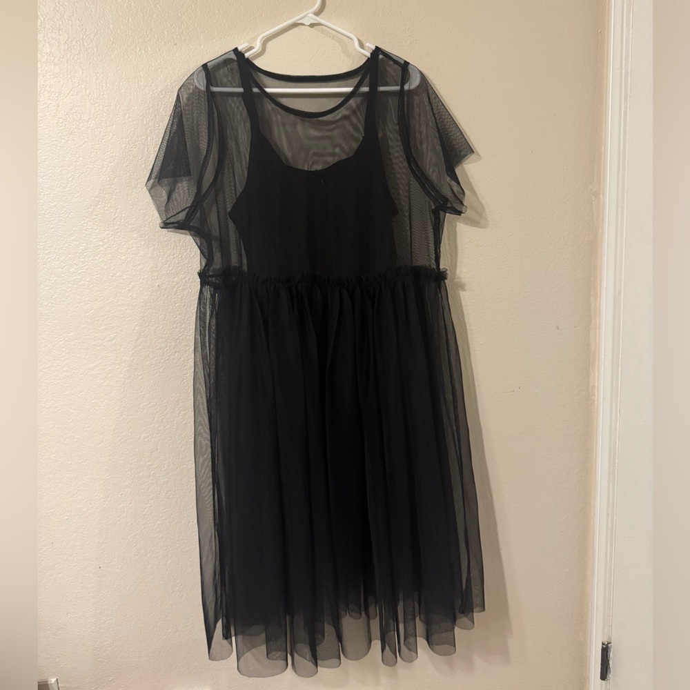 Women's Black Sheer Overlay Dress